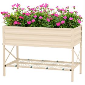 Outsunny Galvanized Raised Garden Bed Cream Metal Planter Box with Legs Storage Shelf Bed Liner for Efficient Gardening