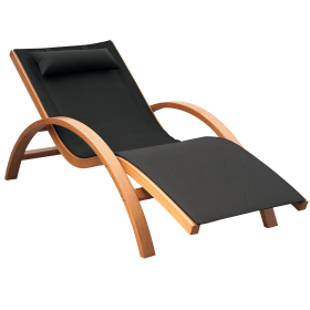 Outsunny Outdoor Chaise Wood Lounge Chair with Pillow Armrests Breathable Sling Mesh for Patio Deck Poolside