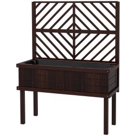 Outsunny Raised Garden Bed with Trellis Wooden Elevated Planter Box Outdoor for Climbing Plants with Drainage Carbonized