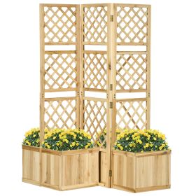Outsunny Outdoor Privacy Screen Freestanding with Raised Garden Beds for Patio Backyard