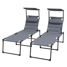 Outsunny Poolside Gray Foldable Chaise Lounges Set with Sunroof Canopy for Outdoor Relaxation Duo Comfort
