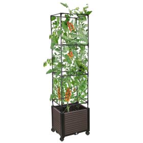 62.99IN Raised Garden Bed Planter Box with Trellis Wheels Self-Watering Vertical Raised Planter Box Crater for Climbing Plants Vegetable Vine Flo