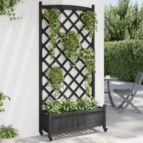 Planter with Trellis and Wheels Black Solid Wood Fir