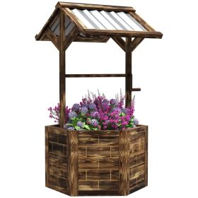 Wooden Wishing Well Planter, Raised Garden Bed With Galvanized Canopy-Tan (Option: Tan)