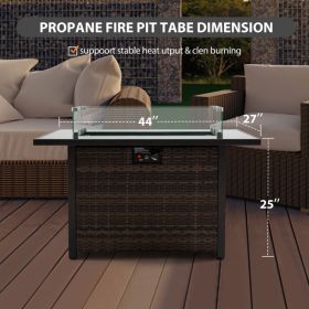 Outdoor Fire Pit 50000 BTU Propane Gas Fire Table With Lid Fireplace With Glass Windproof Willow Base Suitable For Gardens, Terraces, Backyards, (Color: BLACK)