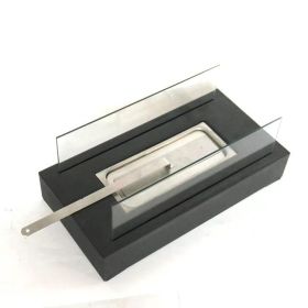 Indoor Fire Pit Mini Alcohol Lamp Fireplace Glass Table Accessories Personal Fireplace Indoor And Outdoor Camping Rectangle Fire Pit Alcohol Fire (Color: BLACK)