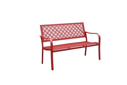 Outdoor Garden Bench with Anti-Rust Metal Powder Coated Frame, Patio Bench for Front Porch Park (Color: Red)