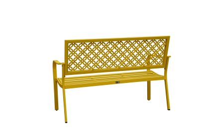 Outdoor Garden Bench with Anti-Rust Metal Powder Coated Frame, Patio Bench for Front Porch Park (Color: Yellow)