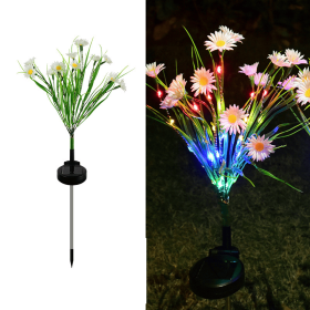 Solar Garden Lights LED Flower Stake Lamp Outdoor Yard Waterproof Patio Decor (Package: 4 Pack, Color: White)