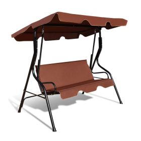 3 Seat Outdoor Patio Canopy Swing with Cushioned Steel Frame (Color: Brown)
