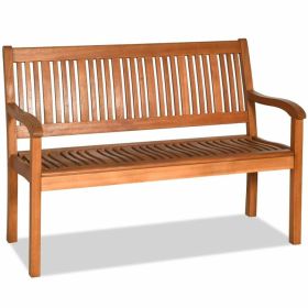Two Person Solid Wood Garden Bench with Curved Backrest and Wide Armrest (Color: nature)