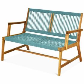 2-Person Acacia Wood Yard Bench for Balcony and Patio (Color: Turquoise)
