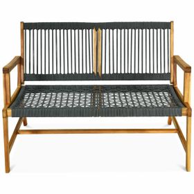 2-Person Acacia Wood Yard Bench for Balcony and Patio (Color: Gray)